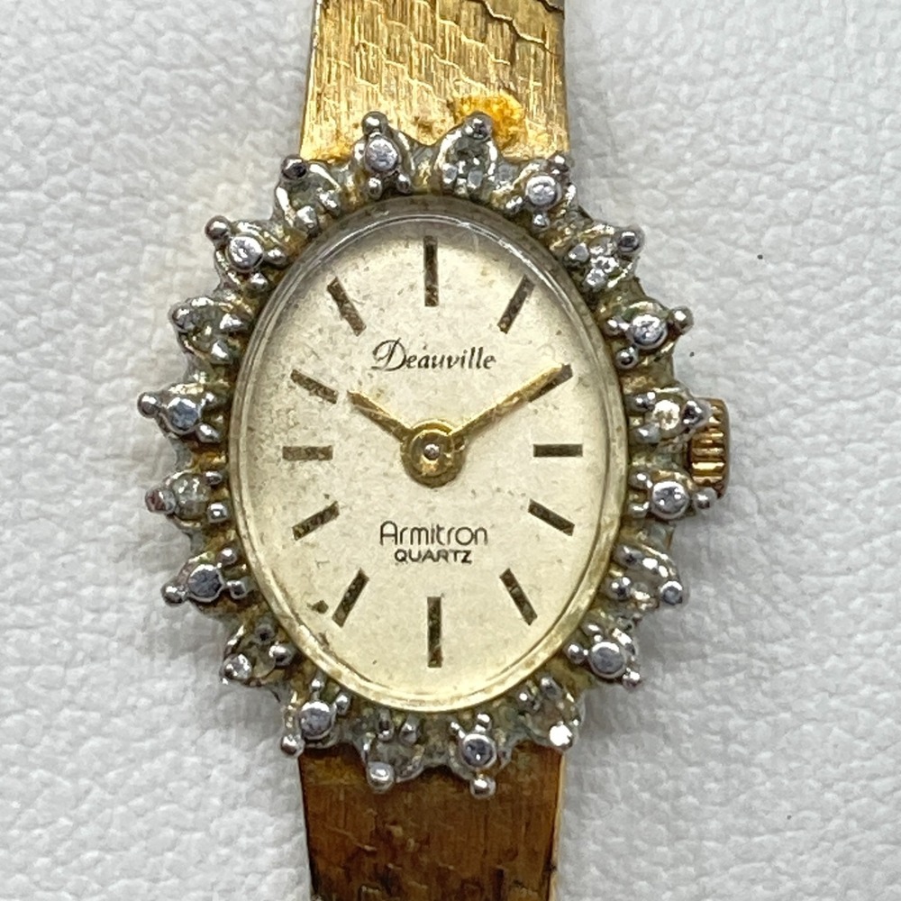 Vintage Armitron Deauville Womens Watch 14mm Gold Tone Crystals Oval New Battery